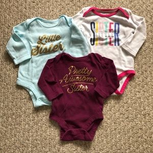 Little Sister Long-Sleeve Onesies, Lot of 3
